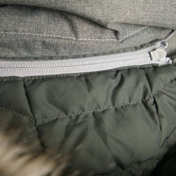 Grey Down Winter Arctic Coat with Hood and Removable Fur Fringe, Large - Picture 6 of 7